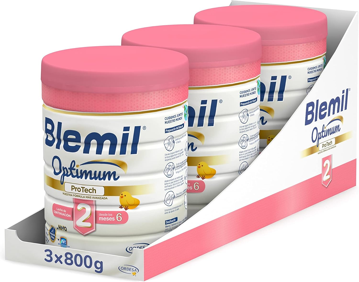 Blemil 2 Optimum ProTech 3PACK | Leche de continuación en polvo, Desde los 6 Meses - 3 Botes de 800g