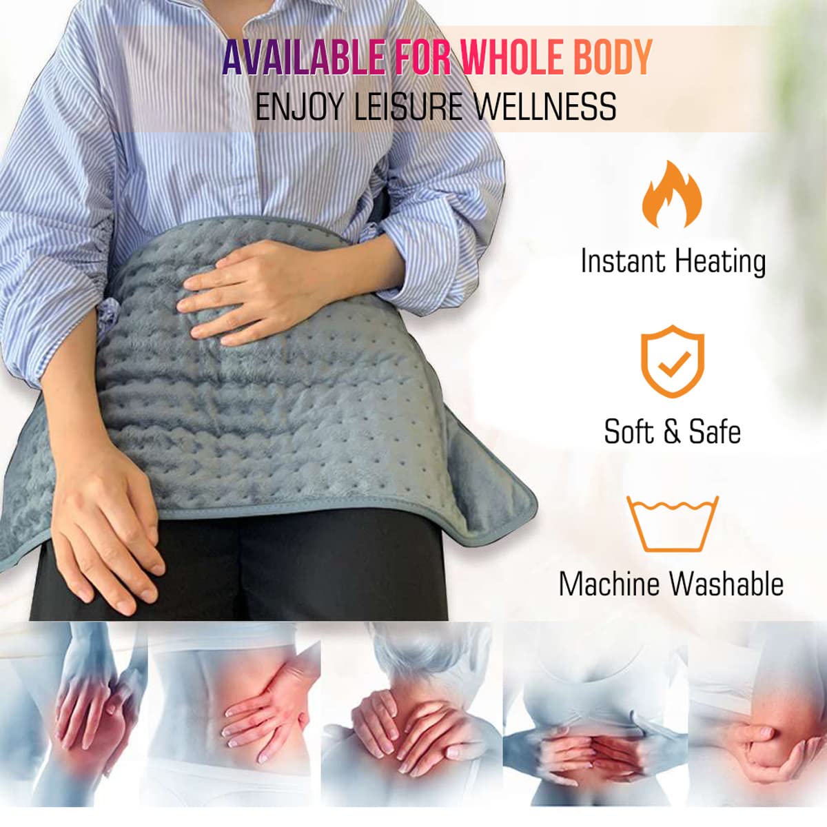 Cuscino Termoforo Elettrico, 40x76CM Coperta Elettrica con 6 Livelli di Riscaldamento, 2h Spegnimento Automatico, Uso Secco/umido Cuscinetto Riscaldante per Alleviare Il Dolore Lombare A(Size:Grande)