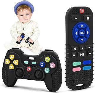 Teething Relief Teethers Toys for Babies 3 6 12 Months Gifts, Silicone Teether Remote Control & Game Controller Sensory Bath Toys for 3 6 9 12 18 Months Newborn Infant Boy Girl Autism