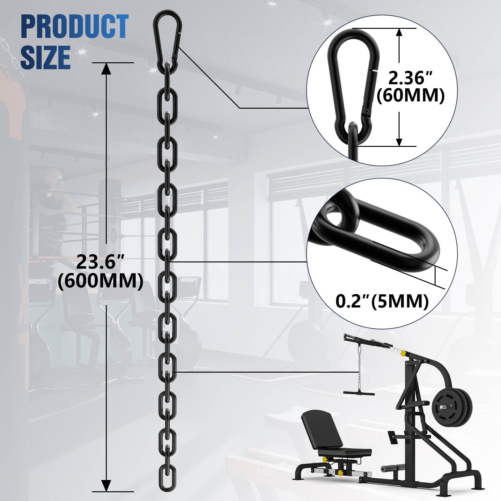 Fitness-Kette, Gewichtheberkette, 304 Edelstahl, Übungskabel-Maschinen-Verlängerungskette, Lat-Pulldown-Stangenverlängerung, Befestigung für Zuhause