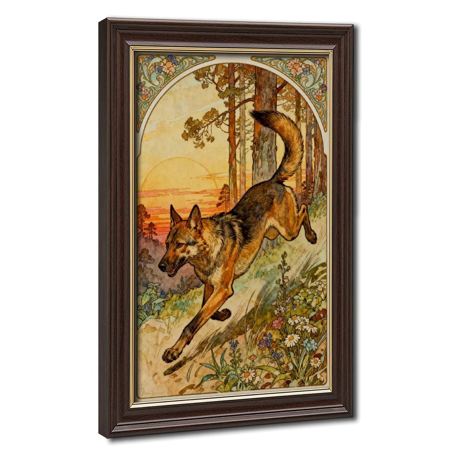Bareronor Mokume Gane Frame-Style Retro Dog Canvas Poster For Dorm Room Decor Gift