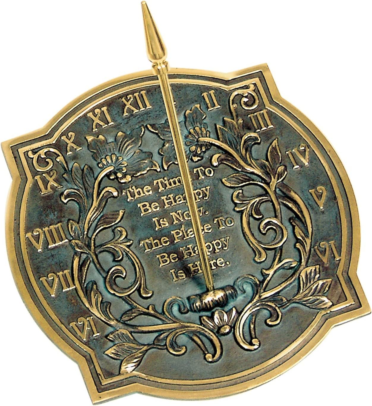ARTIZANSTORE Happiness Sundial, Solid Brass with Verdigris Highlights, 10-Inch Diameter Sundial Home Décor Or Garden Present Idea for Him, Her, Parents, Grandparents, Friends Or Couple, Marriage