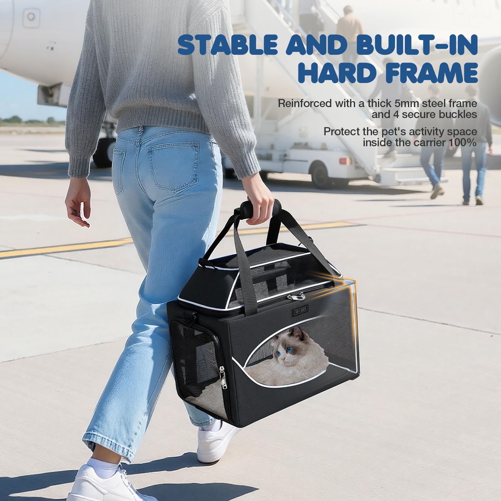 Lekereise Top-erweiterbare Haustier-Tragetasche, 43,2 x 27,9 x 24,1 cm, Alaska, hawaiianische Fluggesellschaft zugelassen, unter dem Sitz bis zu 5,4 kg, stabile Auto-Reisetasche für kleine Hunde und