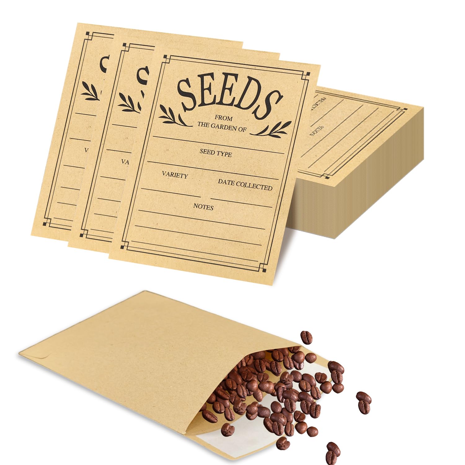 50Pcs Small Brown Envelopes - Self-Adhesive Seed Envelopes Kraft Paper Packets for Wages, Seeds, Coins, Beads or Stamps(8x10cm/3.15x3.94inch)