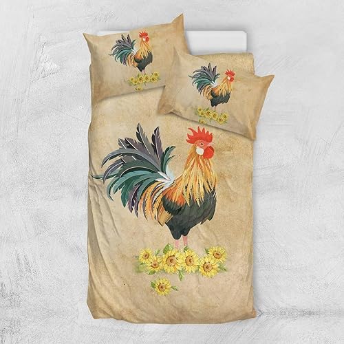 Miniatura 2 de Poceacles Juego de funda de edredón con diseño de girasoles de pollo, juego de funda de edredón de 3 piezas, ligero, suave, transpirable, para todas
