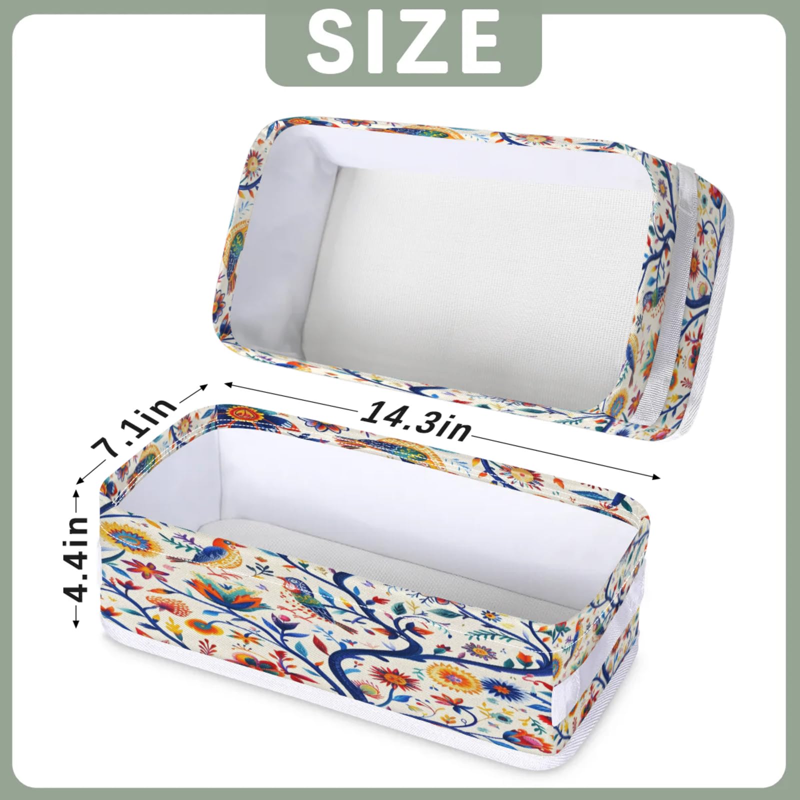 Tablerazzi Toilet Tank Topper Paper Basket with Handle, Mexico Floral Bathroom Storage Basket for Organizing, Ethnic Mexican Bird Small Fabric Storage Bins for Bathroom Decor