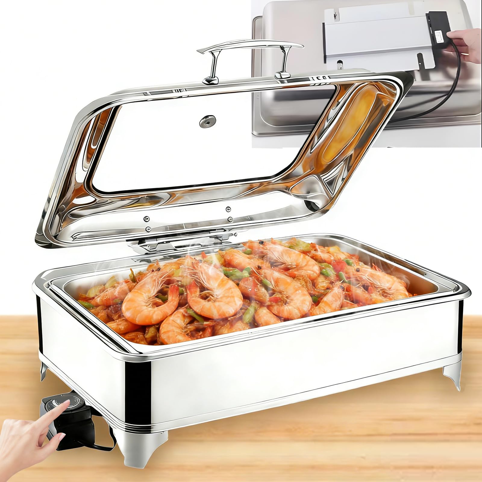 Chafing Dish Elettrico 9L, Temperatura Regolabile 35-85℃(FULL PAN) | Professionale Scaldavivande Elettrico per Buffet in Acciaio Inox, Contenitore Scalda Cibo per Buffet, Feste e Banchetti