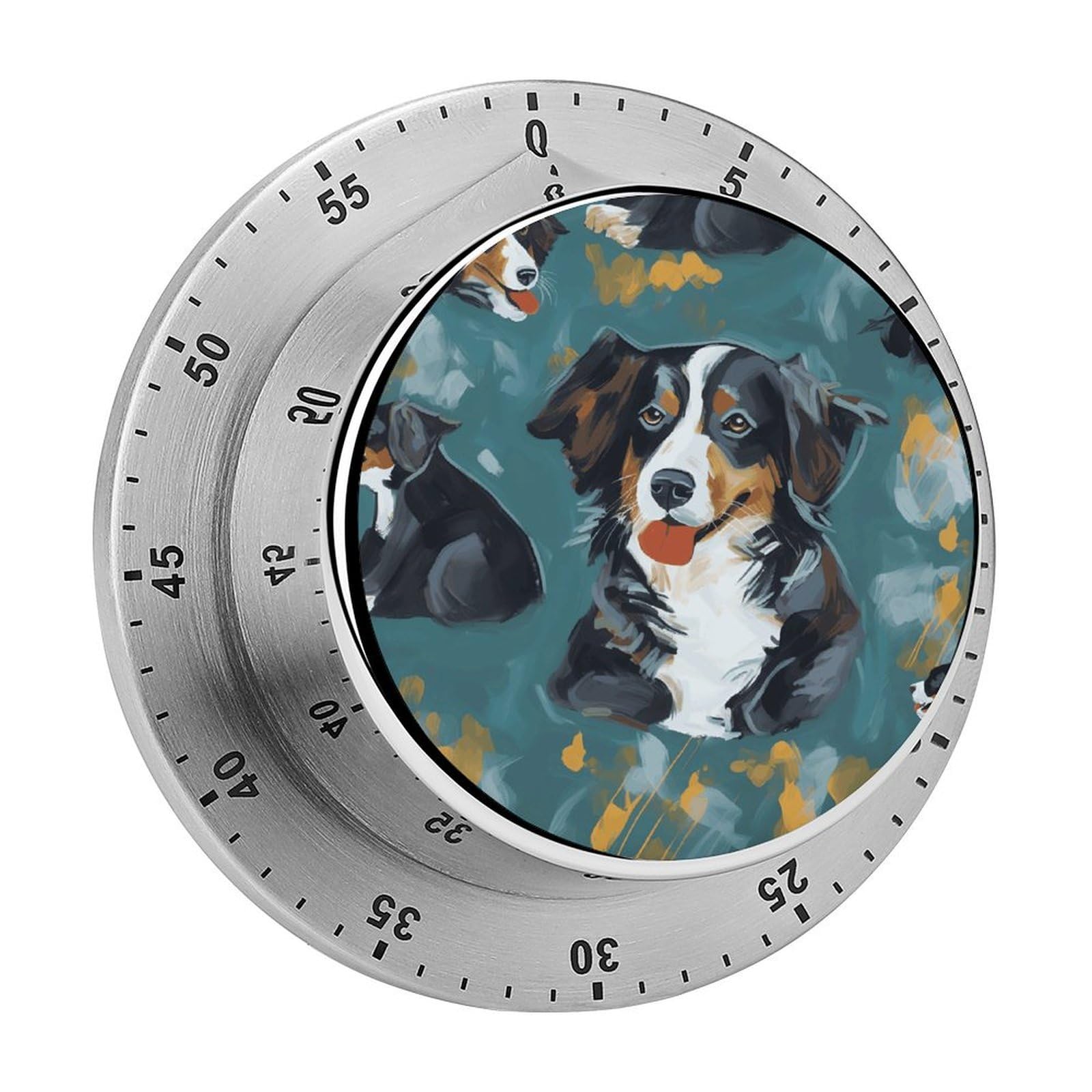 Mechanical Kitchen Timer with Magnetic Back, Stainless Steel Manual Dog Printed Timer for Cooking and Time Management