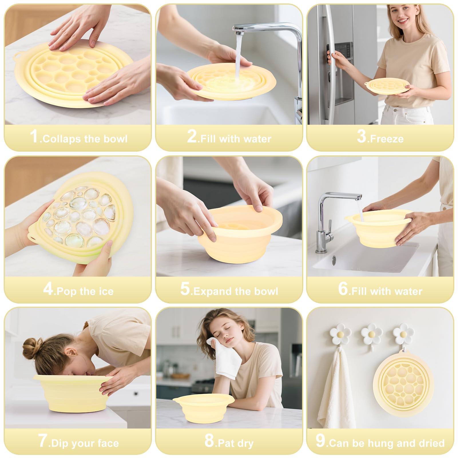 Musiwanna Silicone Ice Face Bowl, Face Bowl for Ice Foldable Ice Bath Facebowl with Built-In Icetray - Image 3
