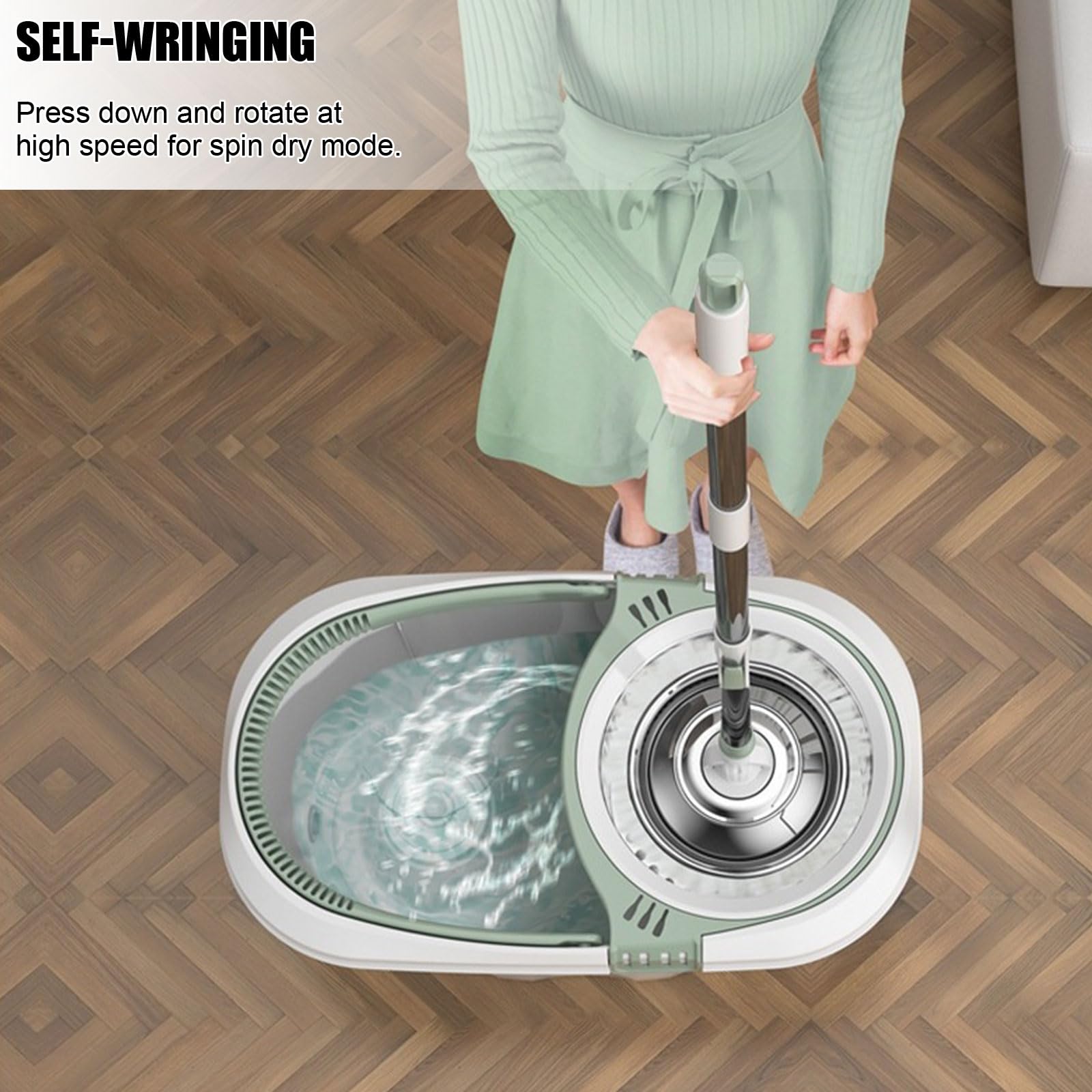 Juego de fregona y Cubo con escurridor, Fregona de Microfibra giratoria de 360° y Cubo Interior Desmontable, Fácil de Mover con Ruedas para Limpieza de Pisos del hogar