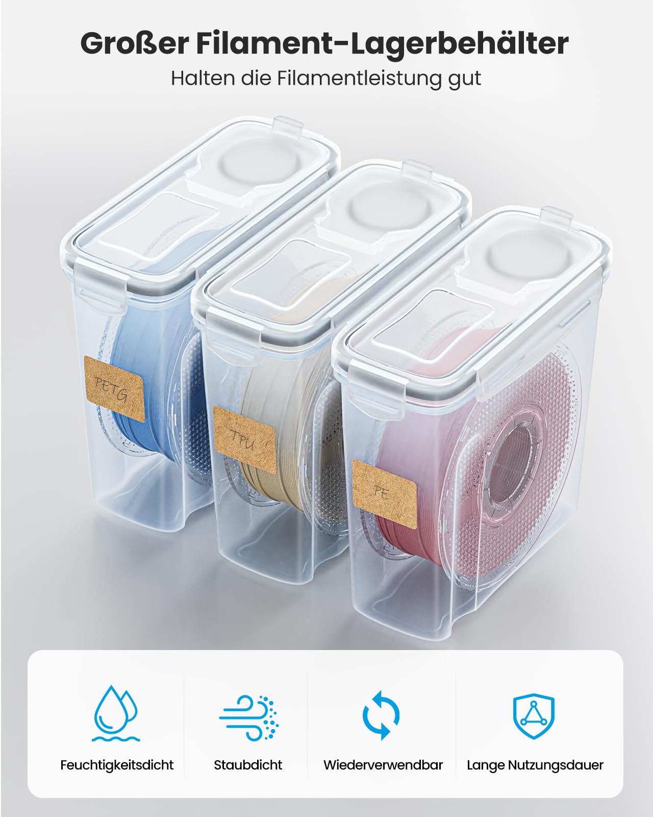 YOOPAI Filament Aufbewahrungsbox - 6 Pack Filament Container für 3D Druck Filament Versiegelung und Schutz - Tragbare Aufbewahrung mit Trockenmittel&Etiketten, wasser- und staubdicht 4.0L