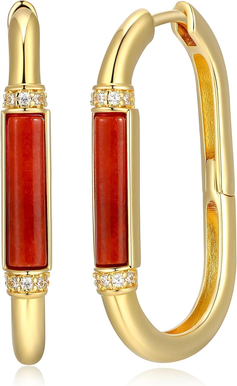 .925 Sterling Silver 14K Yellow Gold Plated Hoop Earrings for Women with Cubic Zirconia - Hypoallergenic and Lightweight Genuine Jade Gemstones Gold Hoops Jewelry for Her