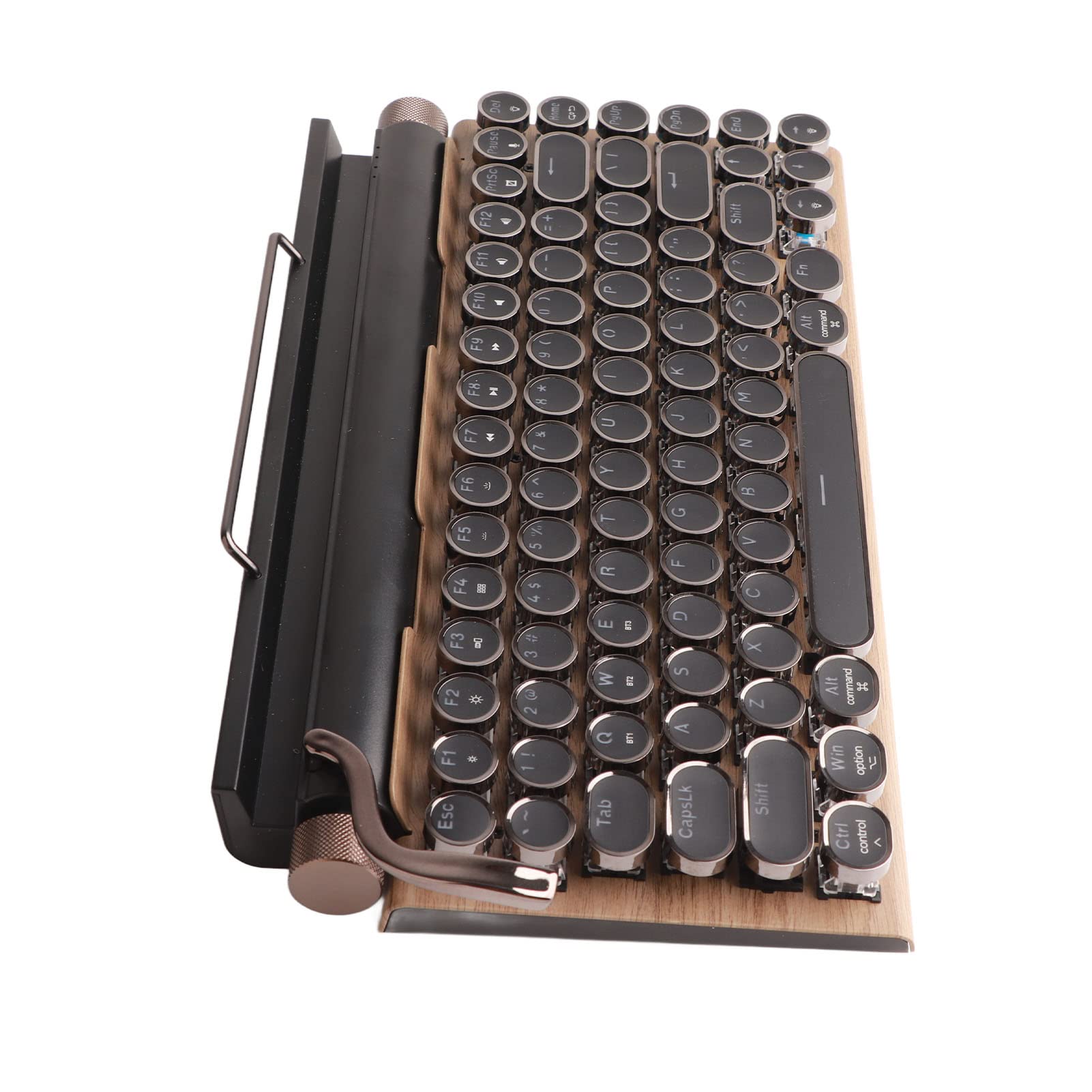 KIMISS Clavier de Machine à écrire 83, Touches Mécaniques sans Fil Bluetooth Vintage avec Capuchon Rond en Métal Couleur Grain de Bois (Couleur du Grain du Bois)