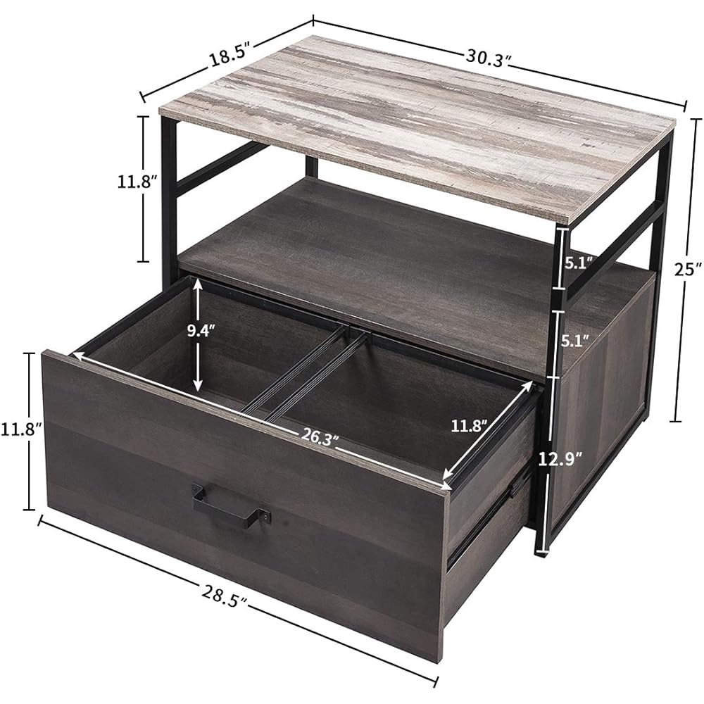 Rustic Natural End Table with Files Drawer, 30.3" Square