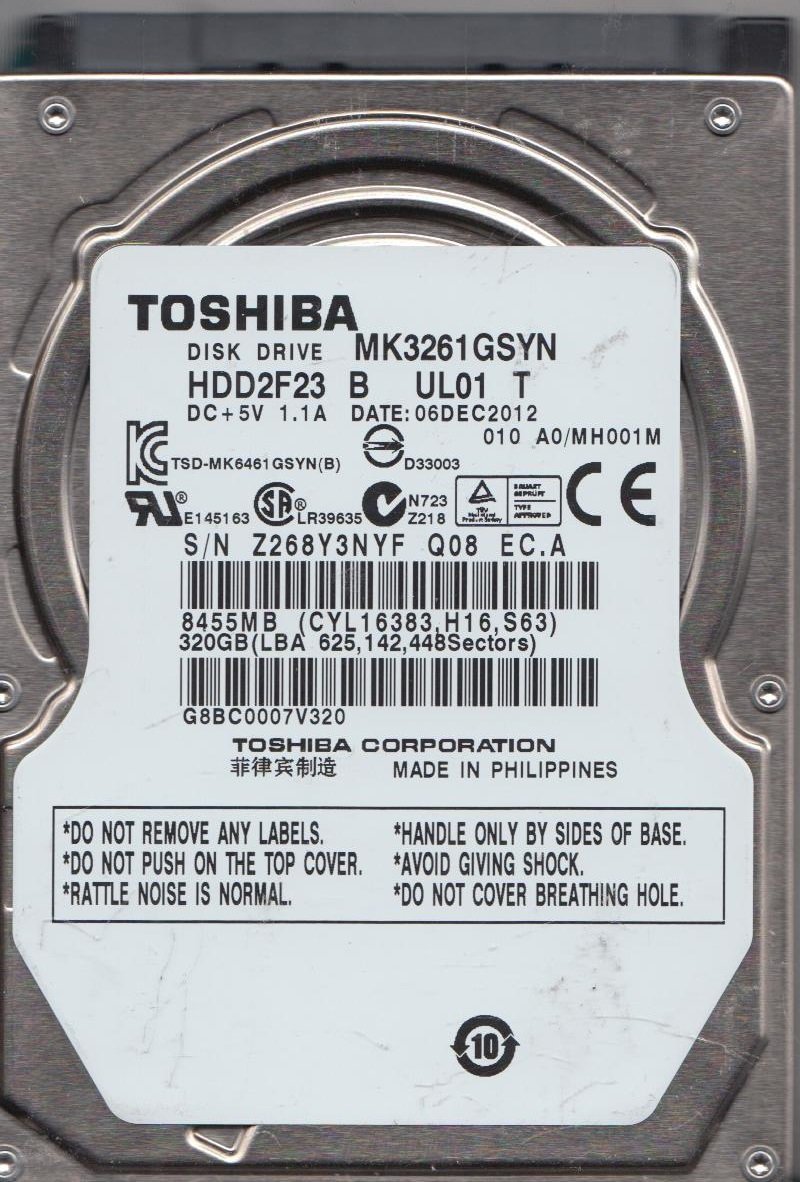 【中古】Toshiba MK3261GSYN HDD2F23 B UL01 B F/W: A0/MH001M THAILAND 320GB [並行輸入品] Amazon | MK3261GSYN, A0/MH001M, HDD2F23 B UL01 T, Toshiba 320GB