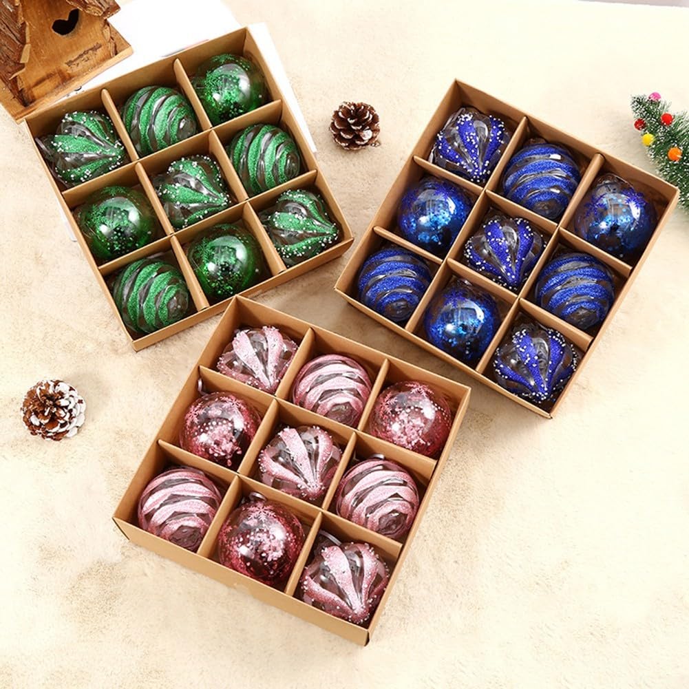 9 Bolas Decorativas navideñas, Adornos de Cristal Colgantes de 8 cm, Adornos Transparentes con Purpurina, decoración para Fiestas navideñas y Festivales (Verde)