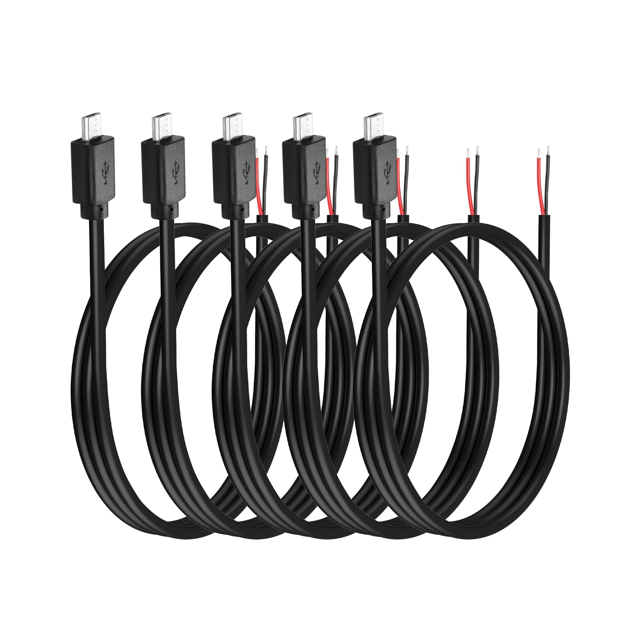 YAODHAODMicro USB Male 2 Pin Bare Wire, Micro USB to Open End Pigtail Power Cable Easy Soldering,for USB Equipment Installed or Replacement Repair DIY Cable (5PCS) (Micro USB 2 Pin)