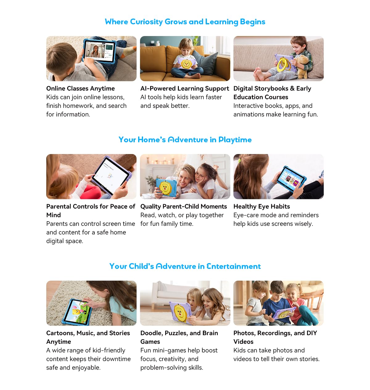 Blackview Link 1 Kids, Tablet per Bambini Android 16 AI, 12GB+64GB(2TB Esterno), 3 Assistenti AI Intelligenti, 8,68'' HD+, 5MP+8MP, Google Kids Space+Controllo Genitori, Doppi Altoparlanti BOX, Viola
