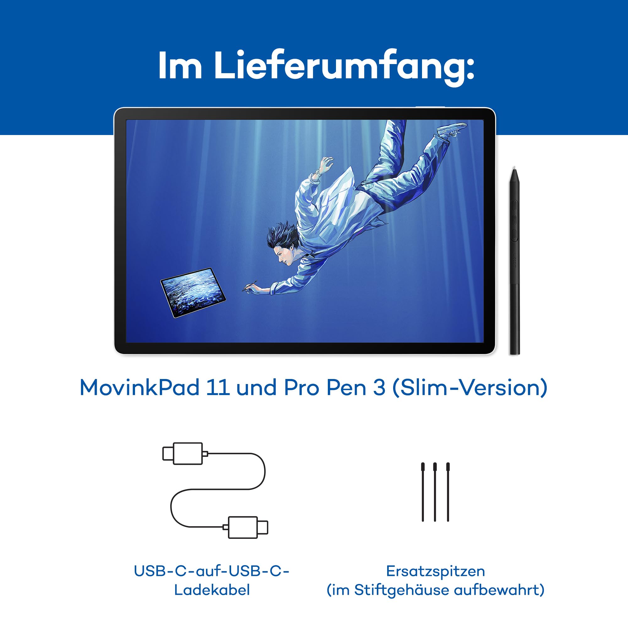 Wacom MovinkPad Pro 14 Zeichentablet – Stift-auf-Papier-Gefühl mit OLED-Display für echtes Schwarz, außergewöhnlichen Kontrast, schnelle Reaktionszeit, Premium Textured Glass, ultrapräziser Pro Pen 3