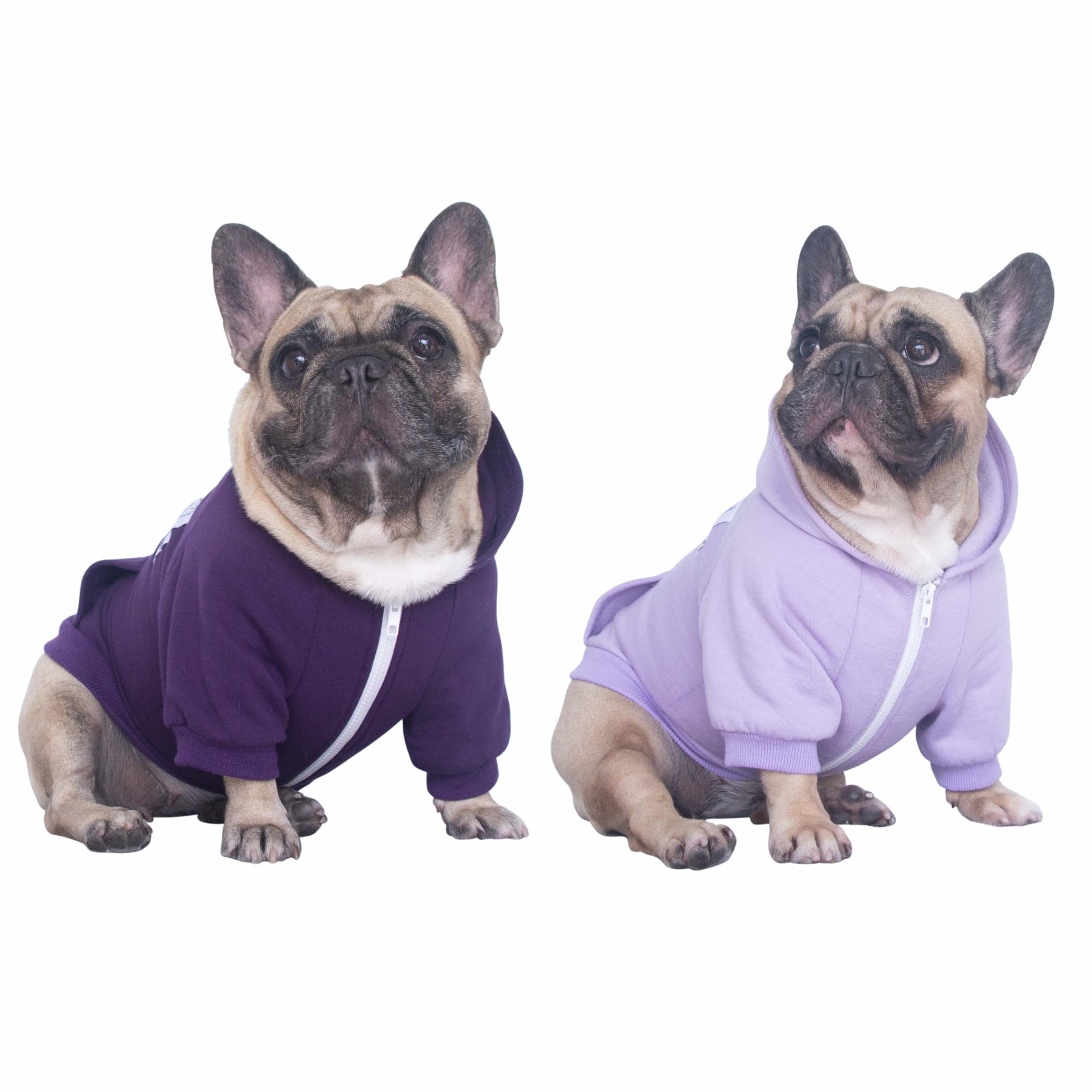 iChoue 2pcs French Bulldog Pug Zipper Hoodies Clothes Purple - Medium — image 1