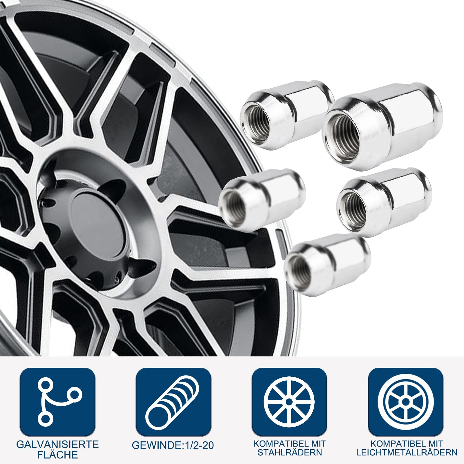 GAsuppply 20 x Tuercas di ruota I 1/2 Zollx20 UNF con sede conica I Compatibili con 1991-2019 Ford Explorer, 1964-2014 Ford Mustang, 1987-2018 Jeep Wrangler, 1993-2010 Jeep Grand Cherokee