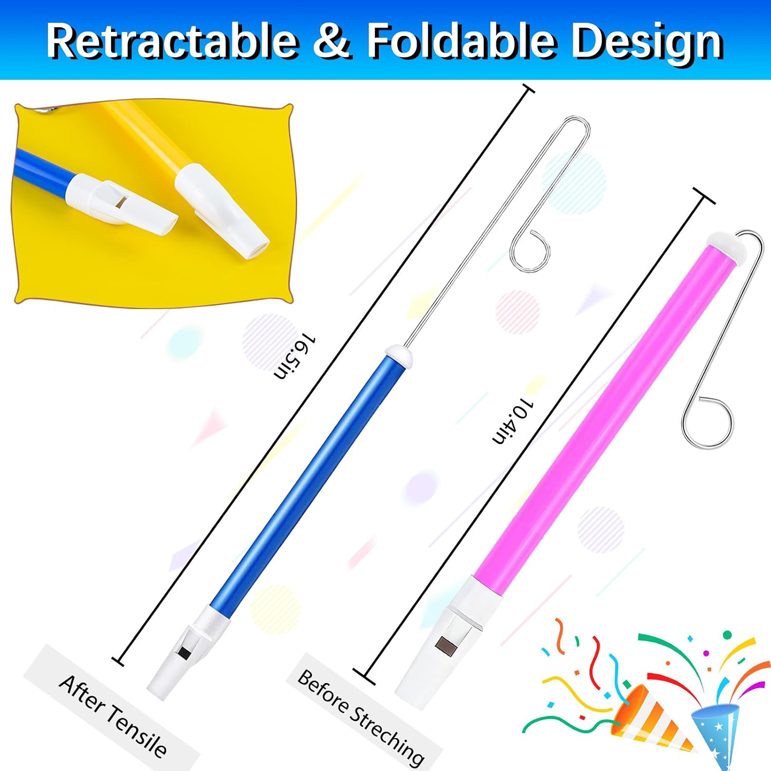 3PCS Sliding Whistle Musical Instruments Slide Whistle for Adults Sliding Whistles Party Favors for Games - Blue Yellow and Pink image 2