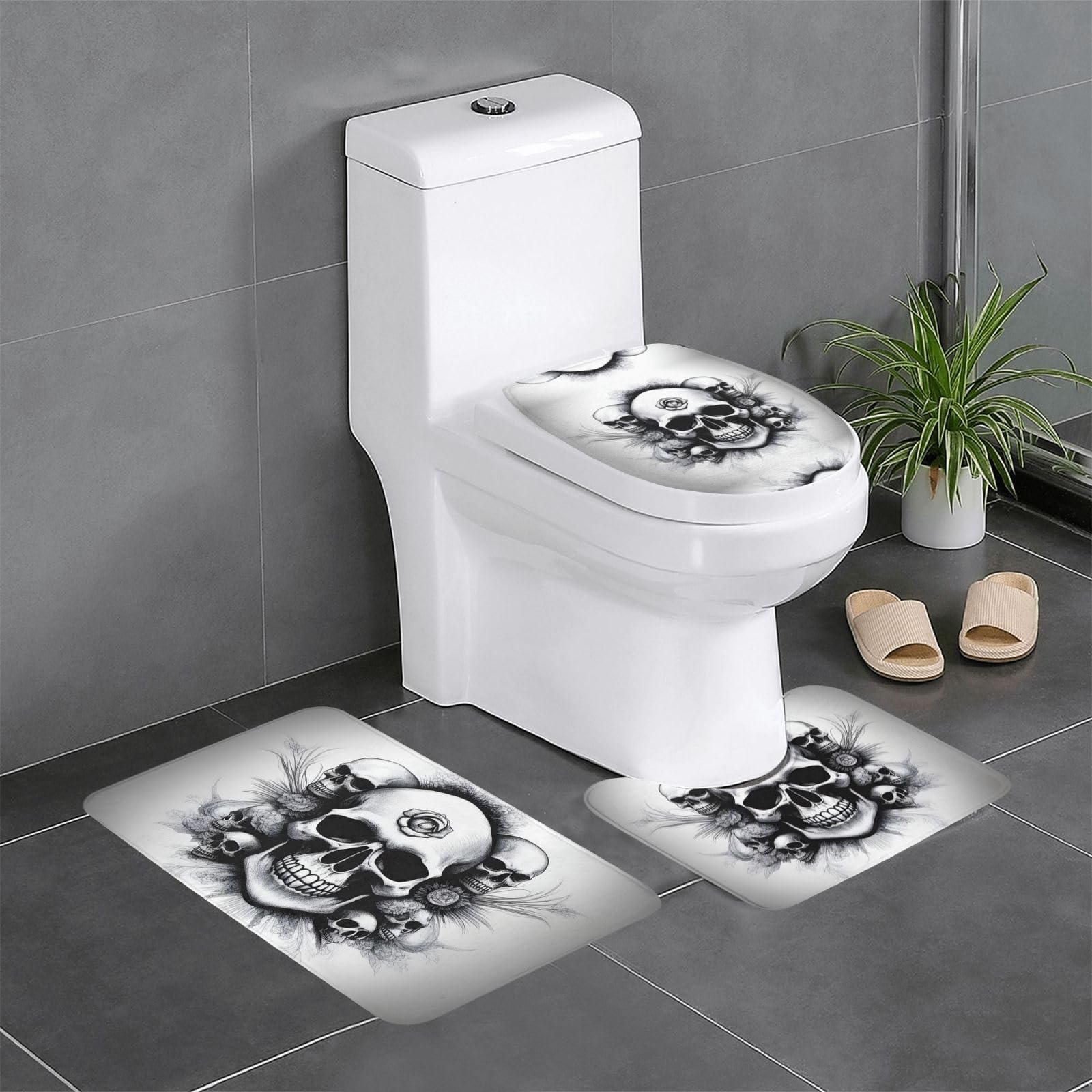 Tapis de bain antidérapants motif crânes pour douche sécurisée