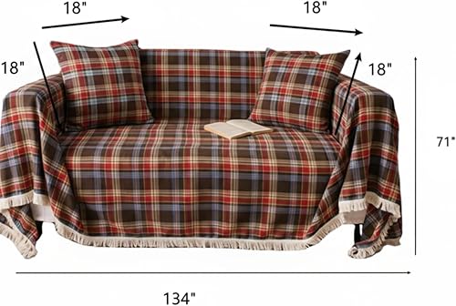 Miniatura 5 de Oudain Juego de fundas de sofá a cuadros de Navidad de 71 x 134 pulgadas, fundas de sofá rojas a cuadros con 2 fundas de almohada, decoraciones de