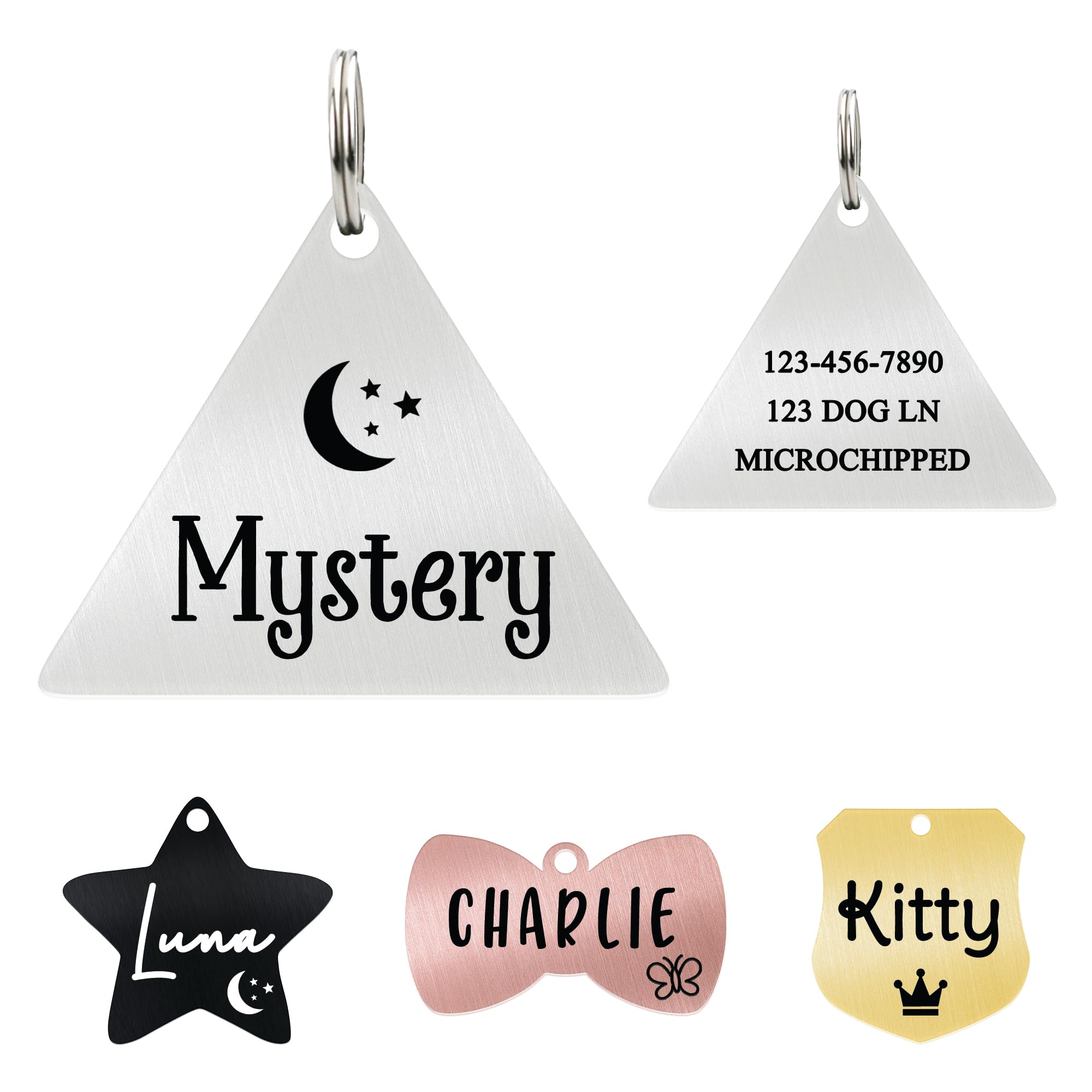 Ultra Joys Personalized Cat Collar Name Tag Small Pet ID Tags for Cats - Customized Mini Cute Dog Cat ID Tag - Bothside Engravable Lightweight Durable Stainless Steel - Triangle Tag in Silver