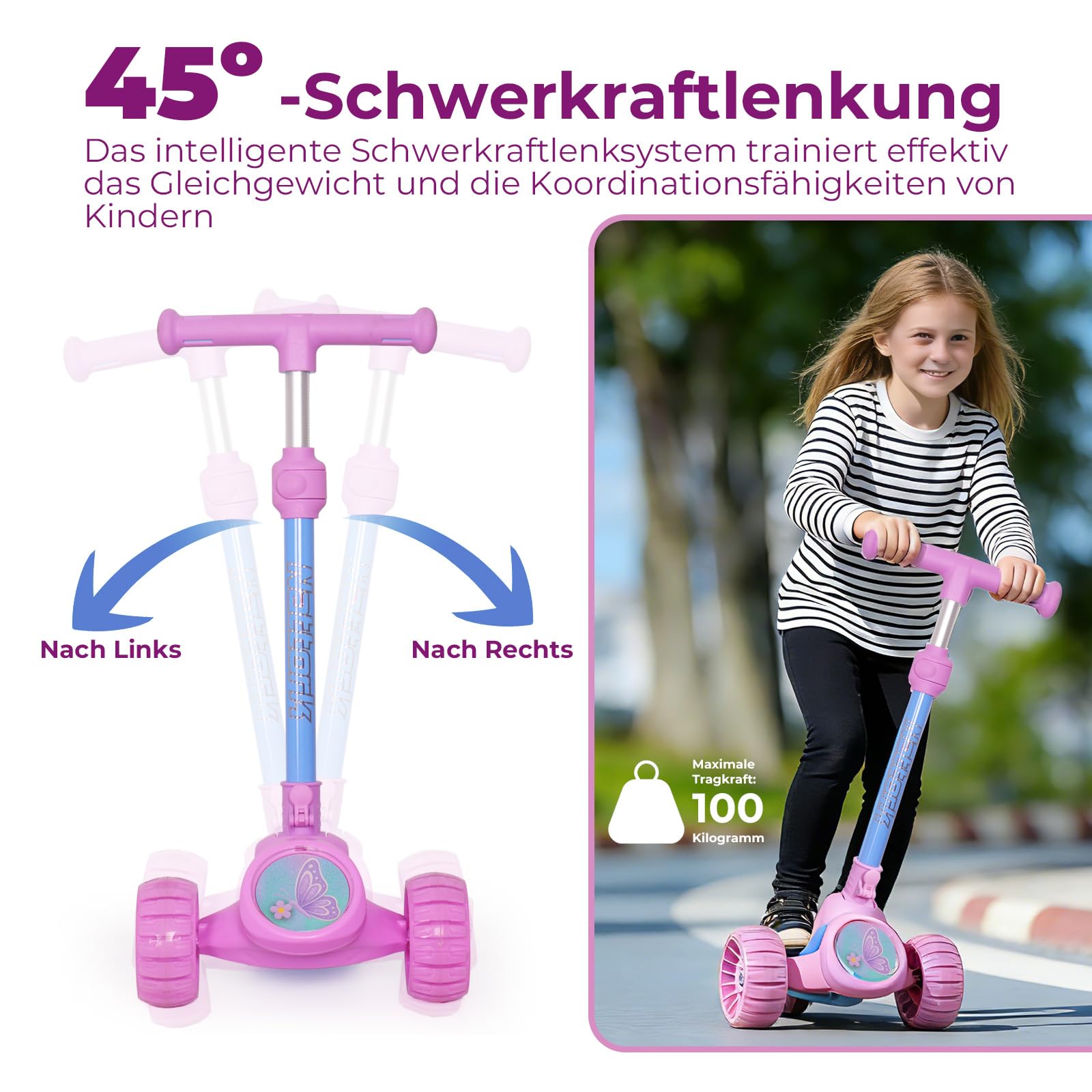 Nattork Kinderstep, 3 wielen, kinderstep met 3 in hoogte verstelbaar