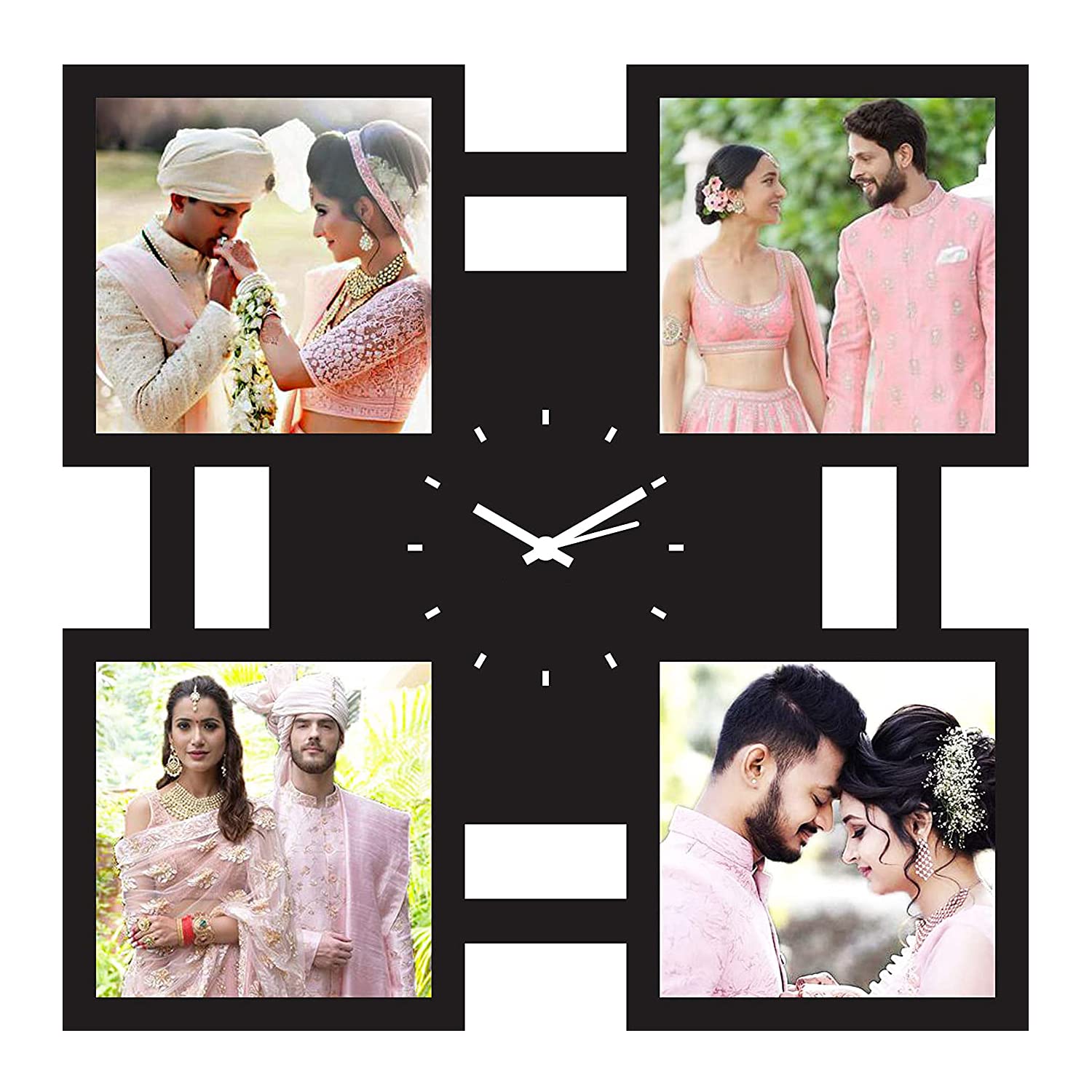 Artle Media Customized/Personalized Square Shape Wooden Wall Clock with 4 Photos for Birthday for Your Love (12 Inch x 12 Inch, Black) ARCLK710