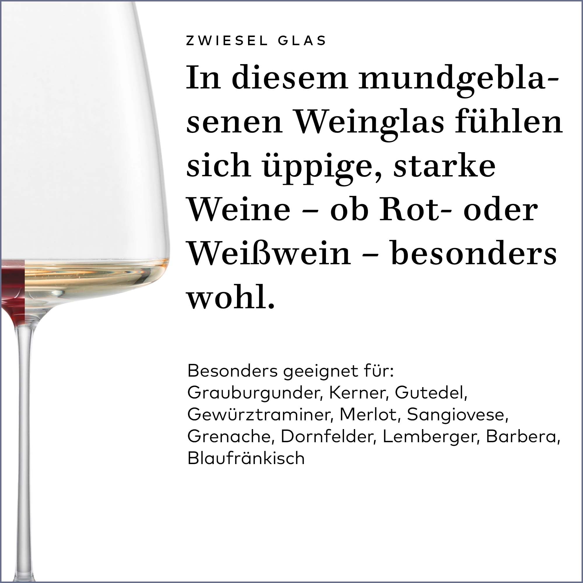 Zwiesel Glas Kieliszki do wina, aksamitne i bujne Simplify (zestaw 2 szt.), ręcznie dmuchane kieliszki do wina, wysokiej jakości kryształowe szklanki Tritan® do wina (nr art. 122056)