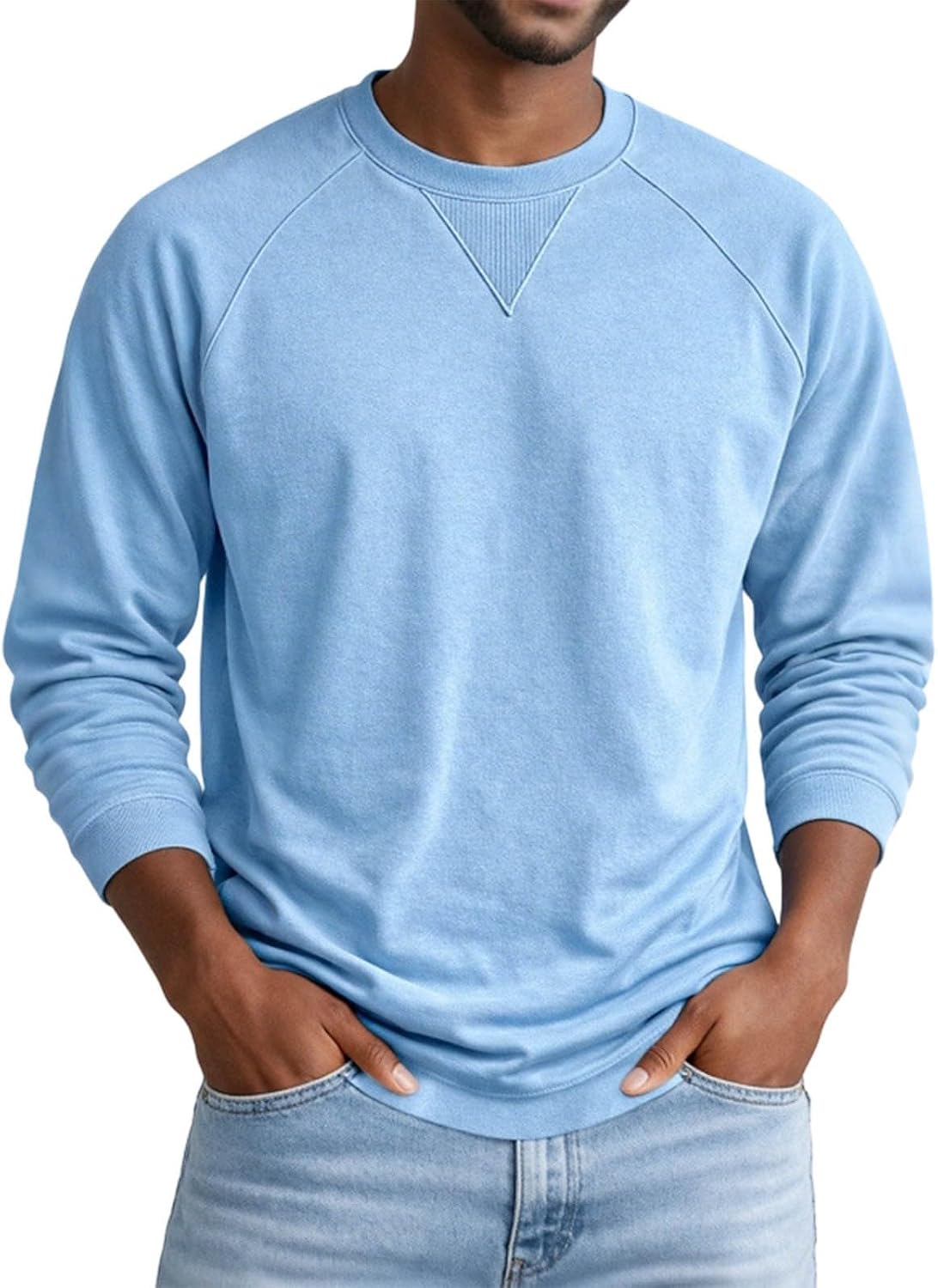 Mens Crew Neck Sweatshirt Raglan Long Sleeve Soft Pullover