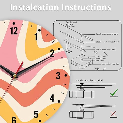 Miniatura 5 de SPUNKER Reloj para dormitorio, reloj de pared de olas coloridas que funciona con pilas, 10 pulgadas, reloj redondo retro de los años 70, silencioso,
