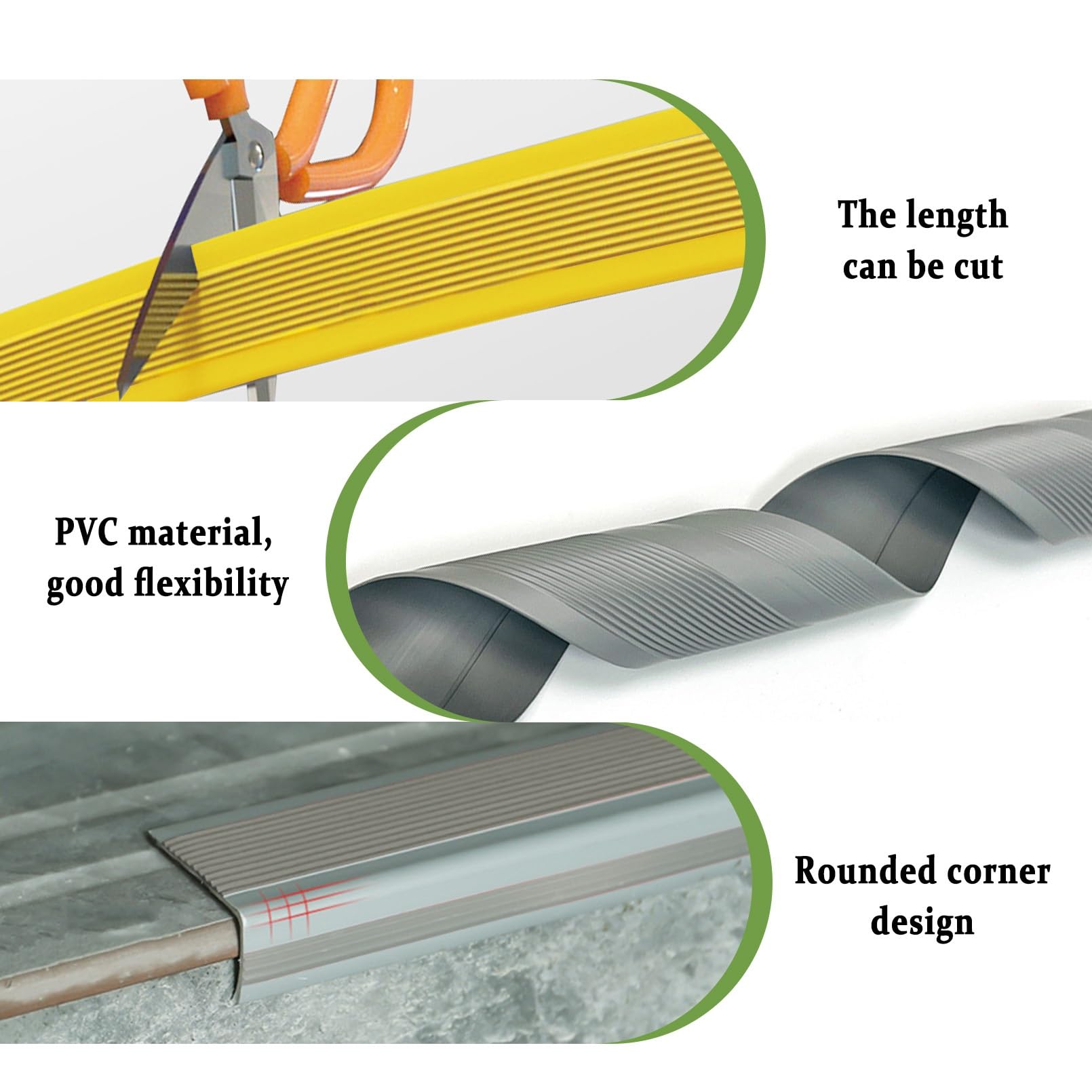 Material de PVC Autoadhesivo Perfil de Borde de Escalera, Tiras Antideslizantes Para Peldaños, Fácil de Instalar Y Resistente Al Desgaste, Perfil de Borde de Escalón Autoadhesivo de 5FT(Green,3m/118in