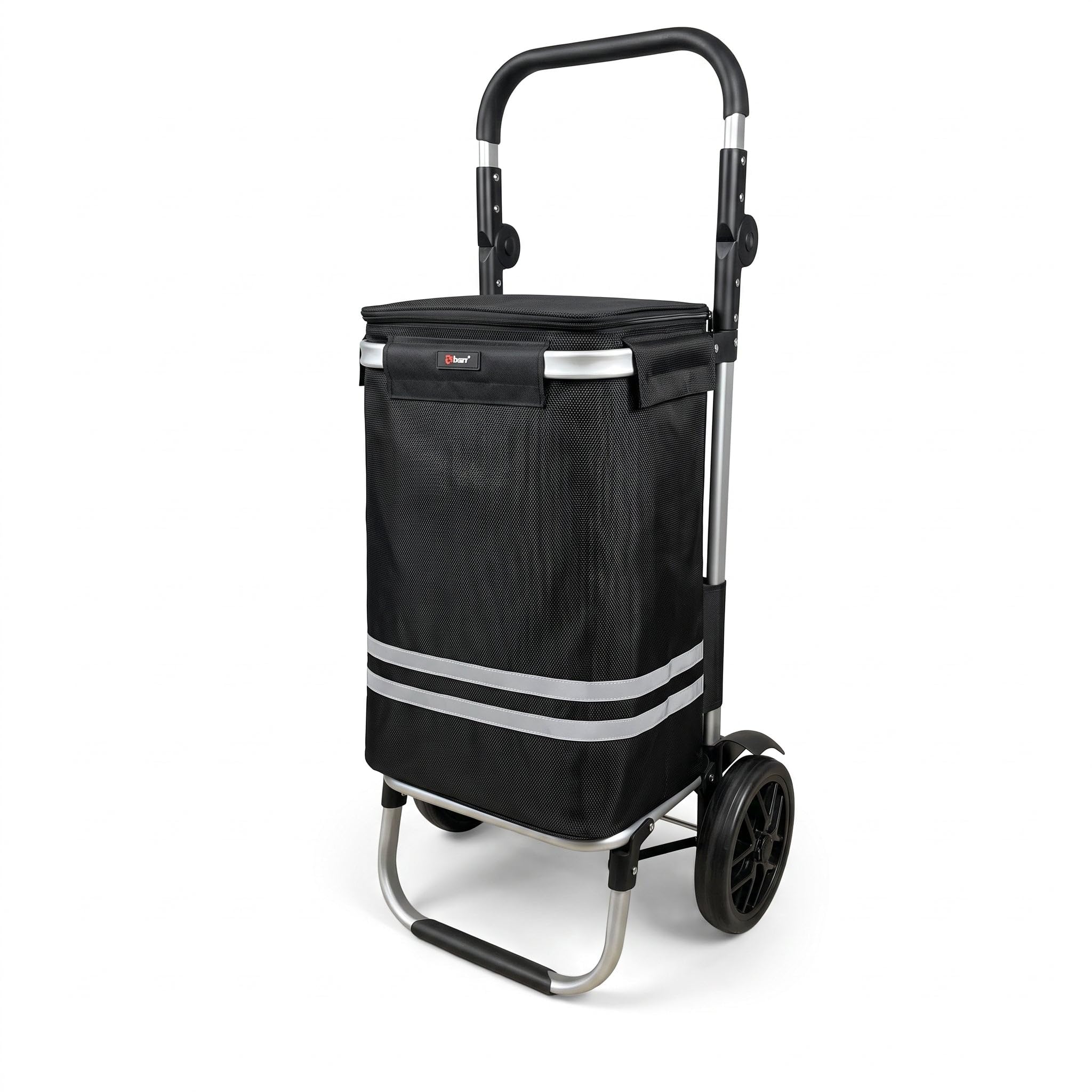 Ezzyrol 74L 2-Wheel Folding Shopping Trolley - Large Foldable Grocery Cart with Detachable Bag & Carry Strap, Height-Adjustable Handle, Reflective Safety Stripe