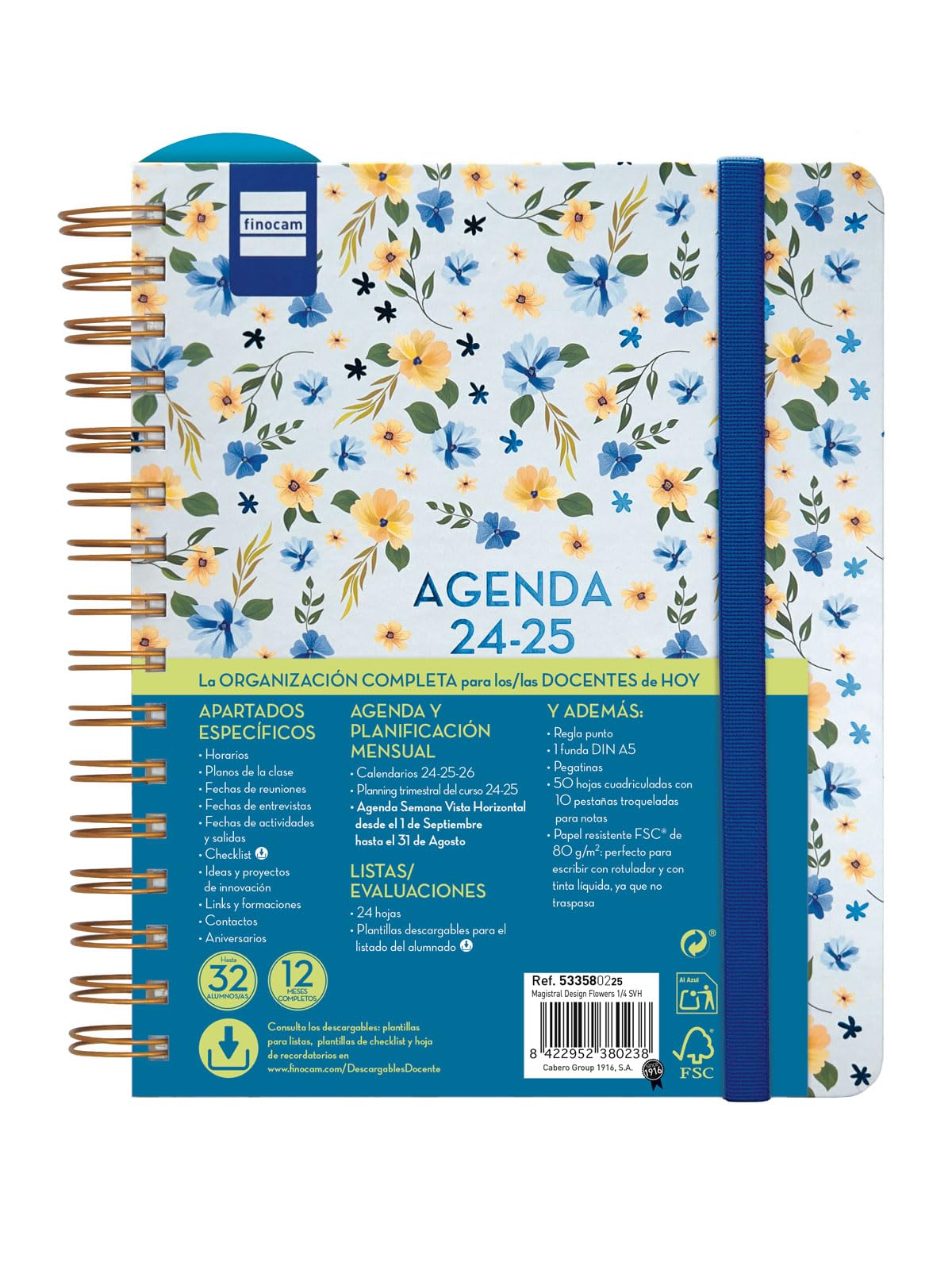 Finocam - Agenda Docente Magistral Design 2024 2025 Semana Vista Horizontal Septiembre 2024 - Agosto 2025 (12 meses) Flowers Español