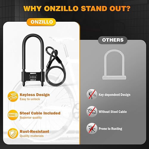 Miniatura 3 de Cerradura de bicicleta, cerraduras de bicicleta resistentes antirrobo con cable de acero de seguridad, combinación reiniciable de 4 dígitos,