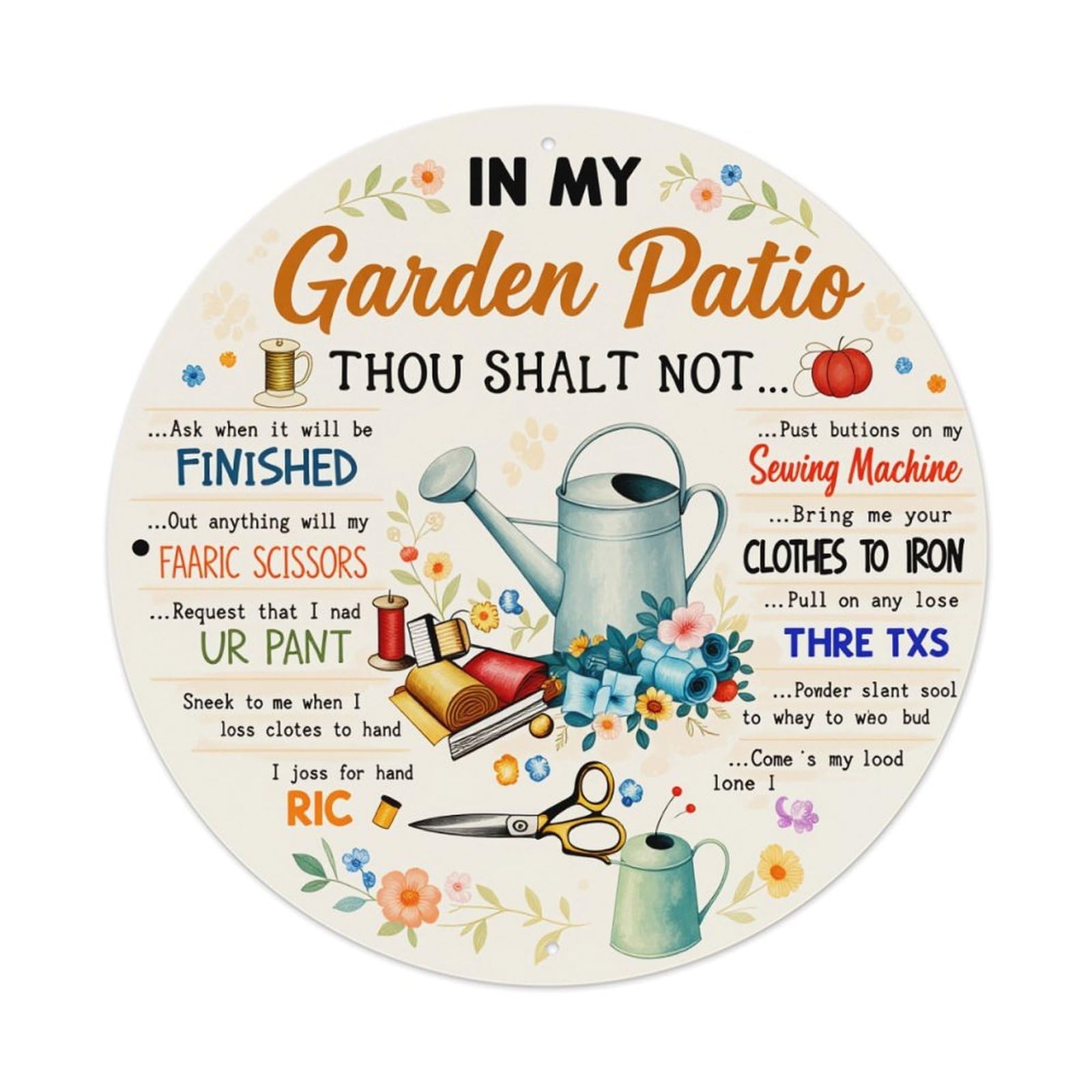 Garden Patio Sewing Rules Decor Round Tin Sign Vintage Style Metal Sign Home Bar Garden Wall Plaque Decor Metal Poster 8x8 Inch