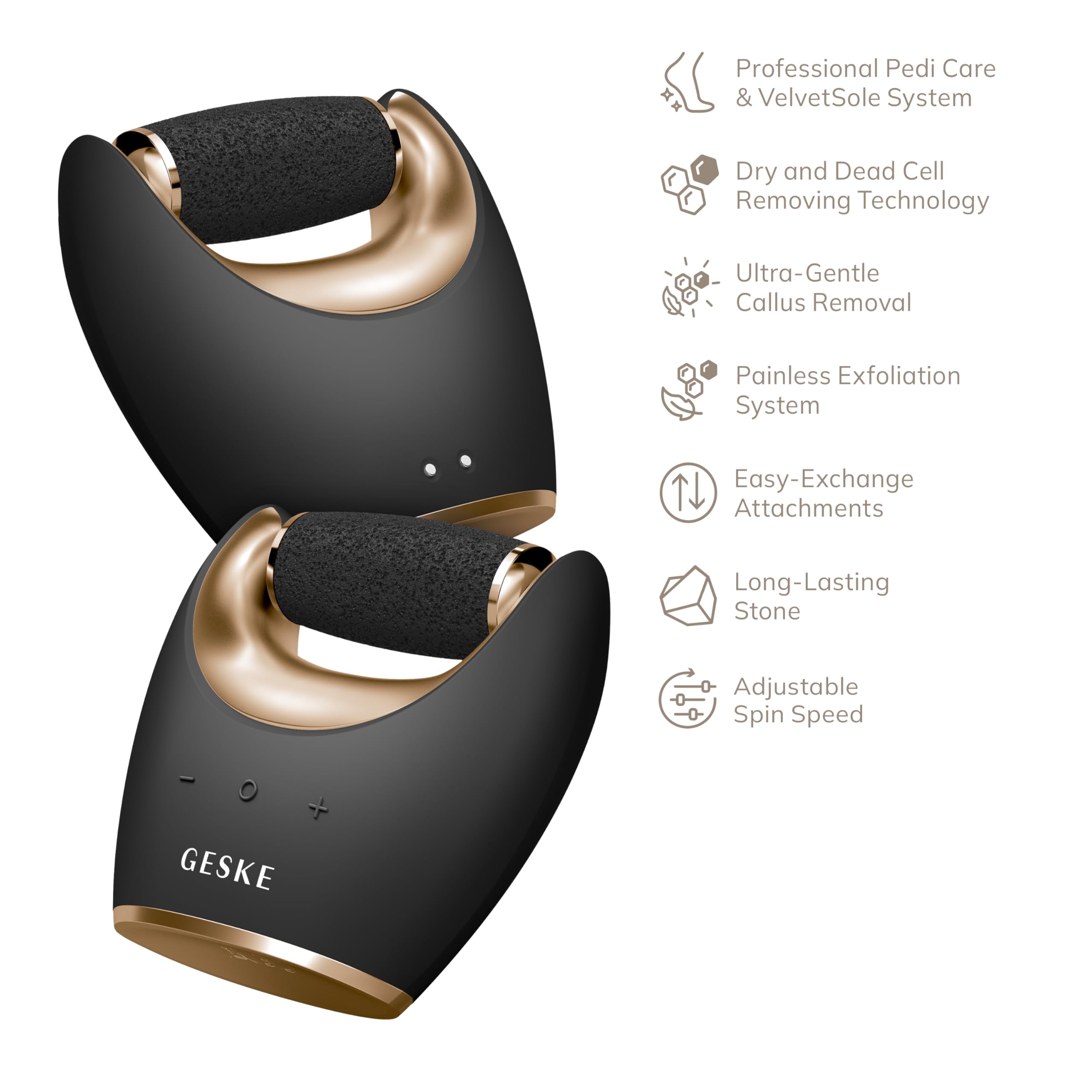 GESKE Compact Electric Pumice Foot Smoothing Roller 7 in 1 | Lima | SmartAppGuided™ | Lima de Pies Eléctrica y Exfoliador | Piedra Pómez para Eliminar Durezas y Callos | Pedicura en Casa