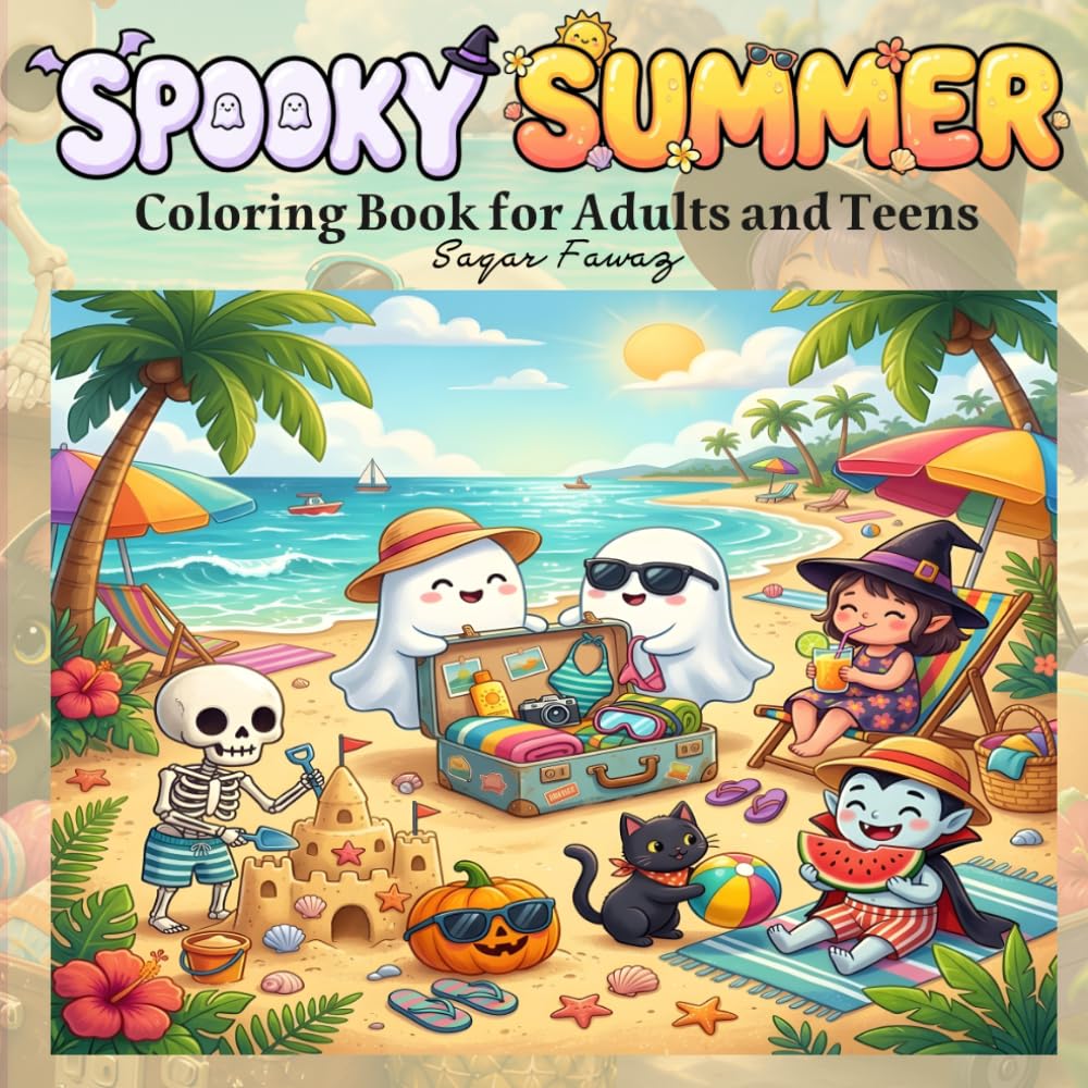 Spooky Summer: Cute & Cozy Coloring Book for Adults and Teens Ghosts in Relaxing