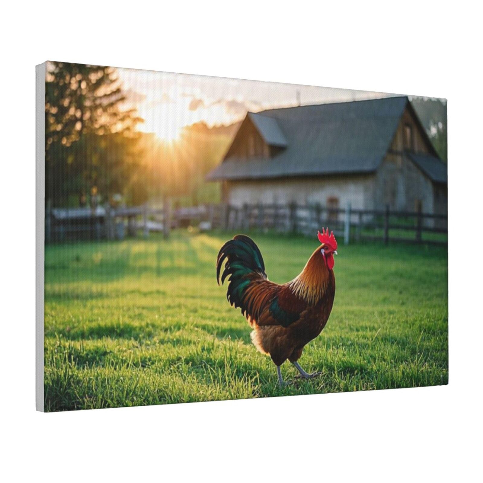 Framed Wall Art for Living Room Art Work, Old Fashioned Rooster Country Farm Picture Prints Modern Office Wall Paintings Poster Aesthetic Wall Decorations for Home Decor Ready To Hang 12"x18"