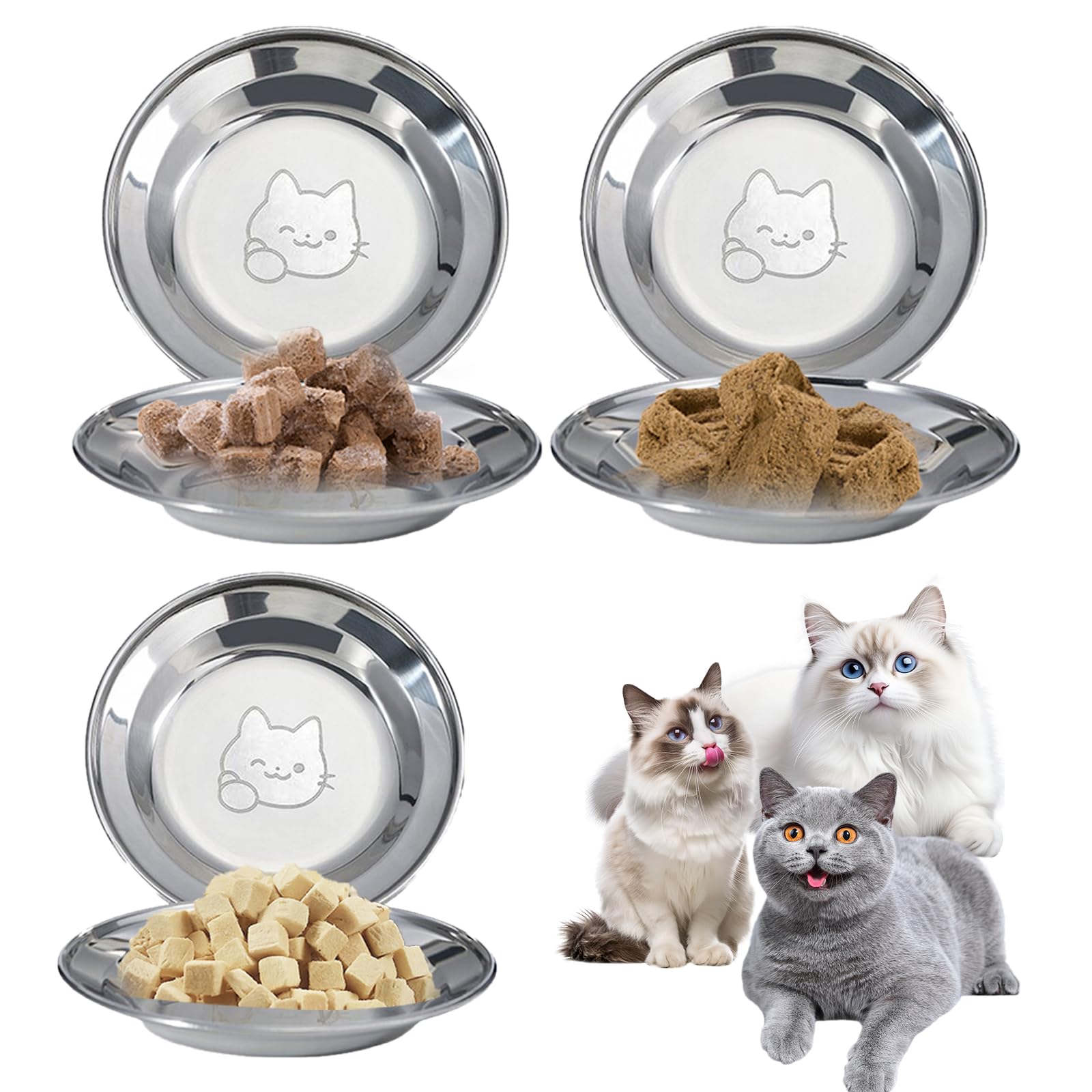 Ciotole per gatti in acciaio inox 14 cm, piatti anti-affaticamento baffi per cibo umido e secco