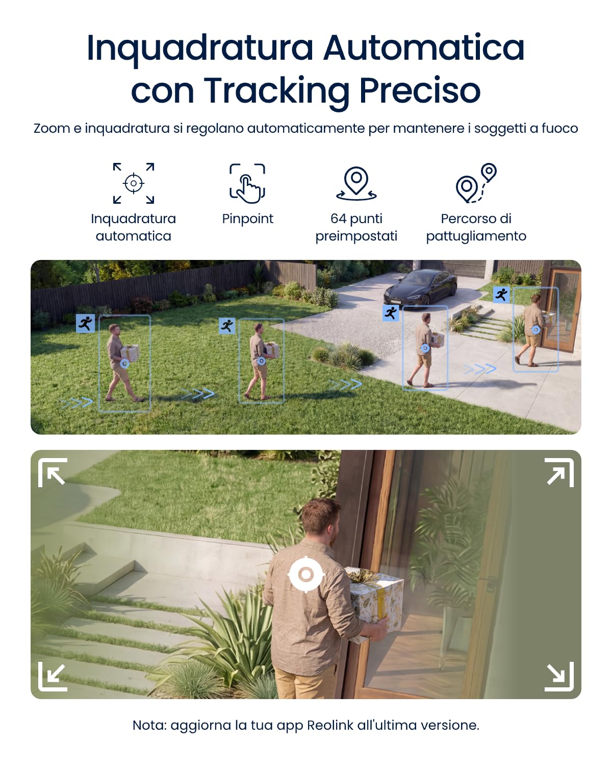 Reolink OMVI 3i WiFi, Telecamera Wi-Fi Esterno 10MP+8MP, Tripla Lente | Pan-Tilt a Visione di 360°, SyncTrack e Auto Tracking, Wi-Fi 6 Dual Band, AI Video Search Locale, Senza Canone Mensile