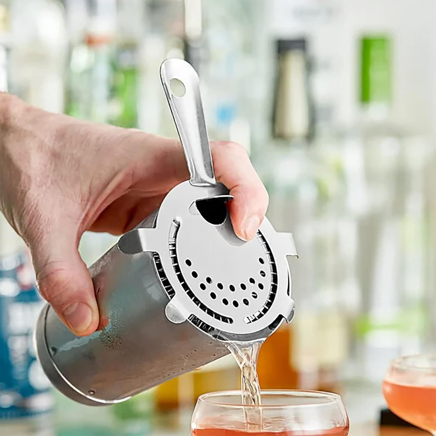 Cocktail Strainer, Stainless Steel Bar Strainer with 4-Prongs and High Density Removable Spring, Bartender Accessories for Shaker Mixing Filtering Drink, Filter Tool for Bar Restaurant Home, Silver