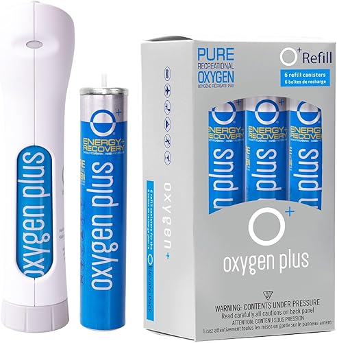Oxygen Plus 99,5% Pure Recreational Oxygen Latas de oxígeno O+ Elevate Pack Carcasa dispensadora reutilizable con 8 O+ Recipientes de oxígeno