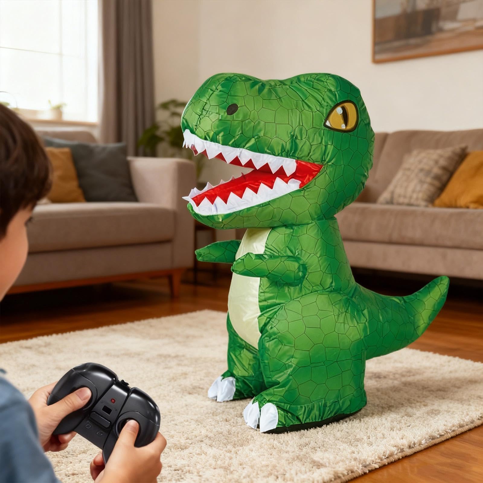 TISHITA Giocattolo Dinosauro Telecomandato Gonfiabile Elettrico con Funzione Gonfiaggio Sgonfiaggio Rotazione a 360 Gradi Musica Integrata Materiali PP Adatto, Verde