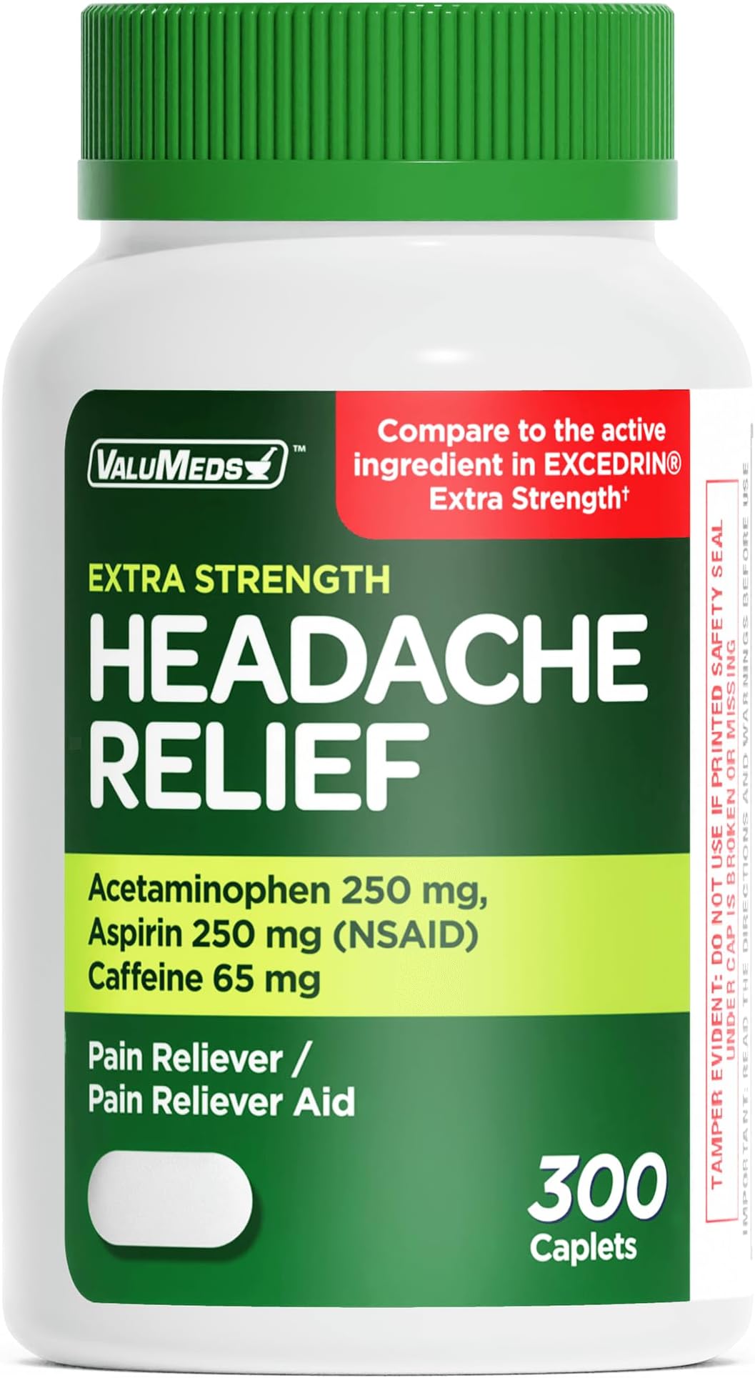 Compare to Excedrin | Extra-Strength Headache & Migraine Relief | Acetaminophen, Aspirin (NSAID) 250mg, Caffeine 65mg | Generic Pain Reliever for Migraine, Arthritis, Muscle & Joint Pain | 300 Caplets