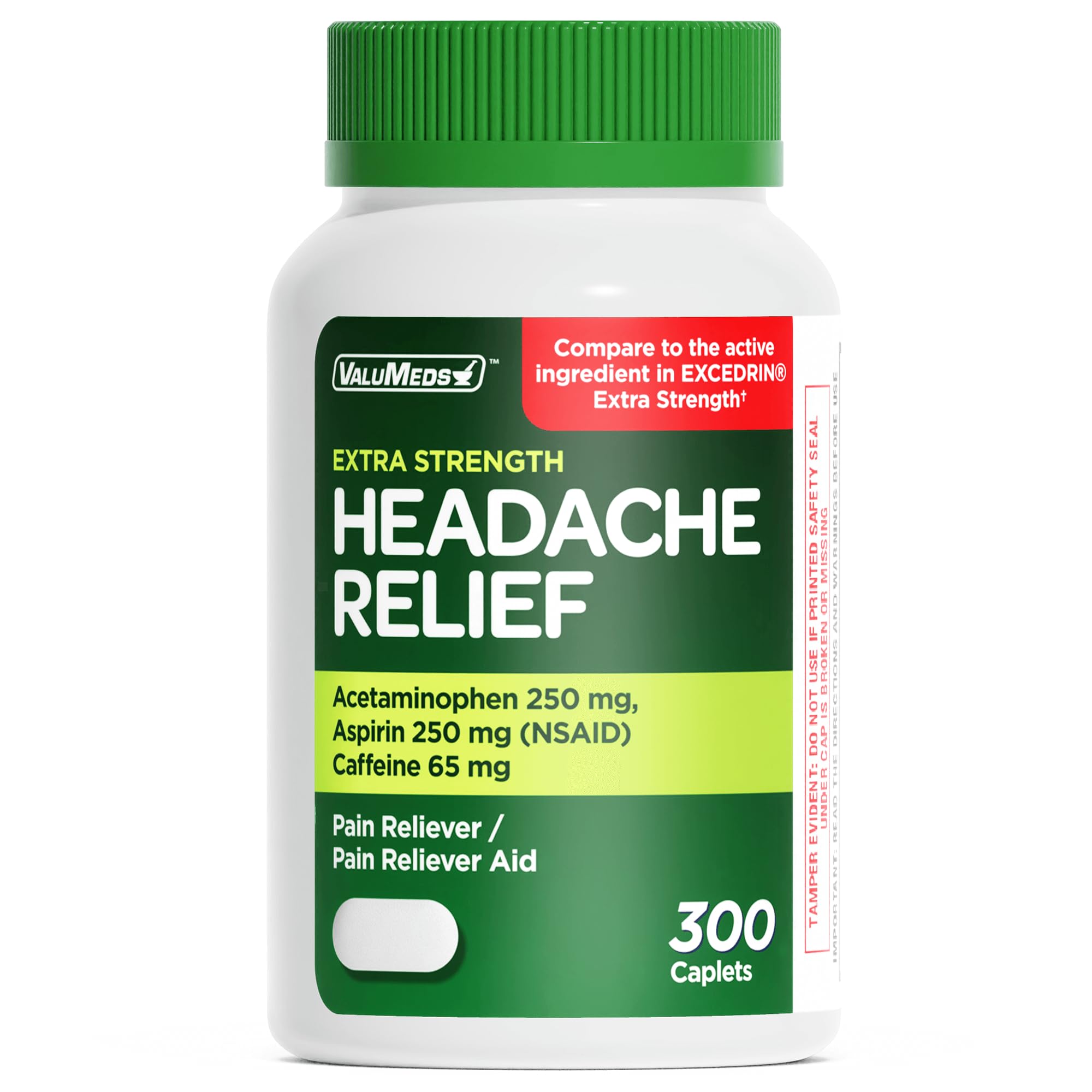 Compare to Excedrin | Extra-Strength Headache & Migraine Relief | Acetaminophen, Aspirin (NSAID) 250mg, Caffeine 65mg | Generic Pain Reliever for Migraine, Arthritis, Muscle & Joint Pain | 300 Caplets