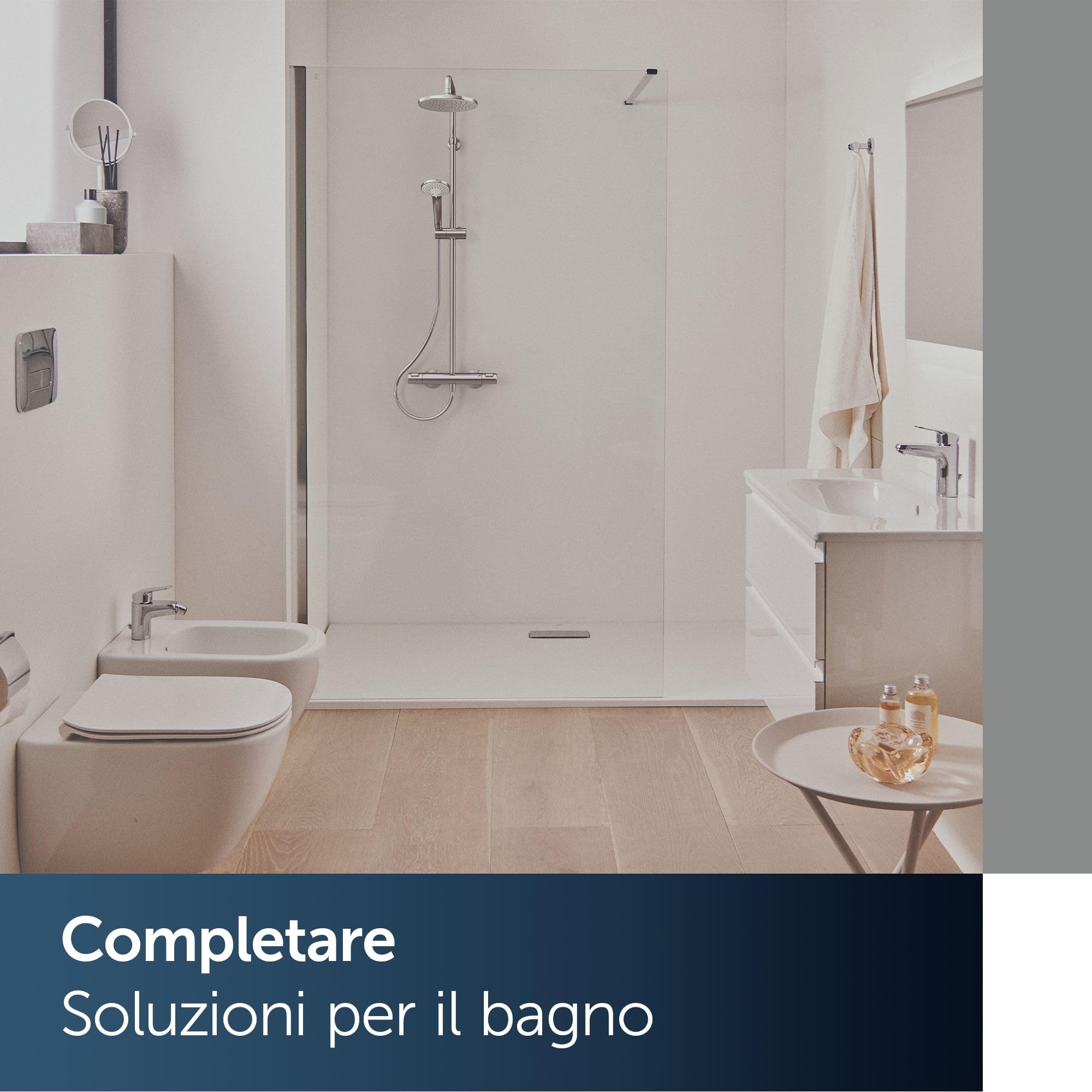 Ideal Standard Ceratherm T25 Sistema doccia, soffione doccia a risparmio idrico con getto variabile e protezione antiscottatura (CoolBody), flessibile doccia 1600 mm – Cromato (315x492,5x1117 mm)
